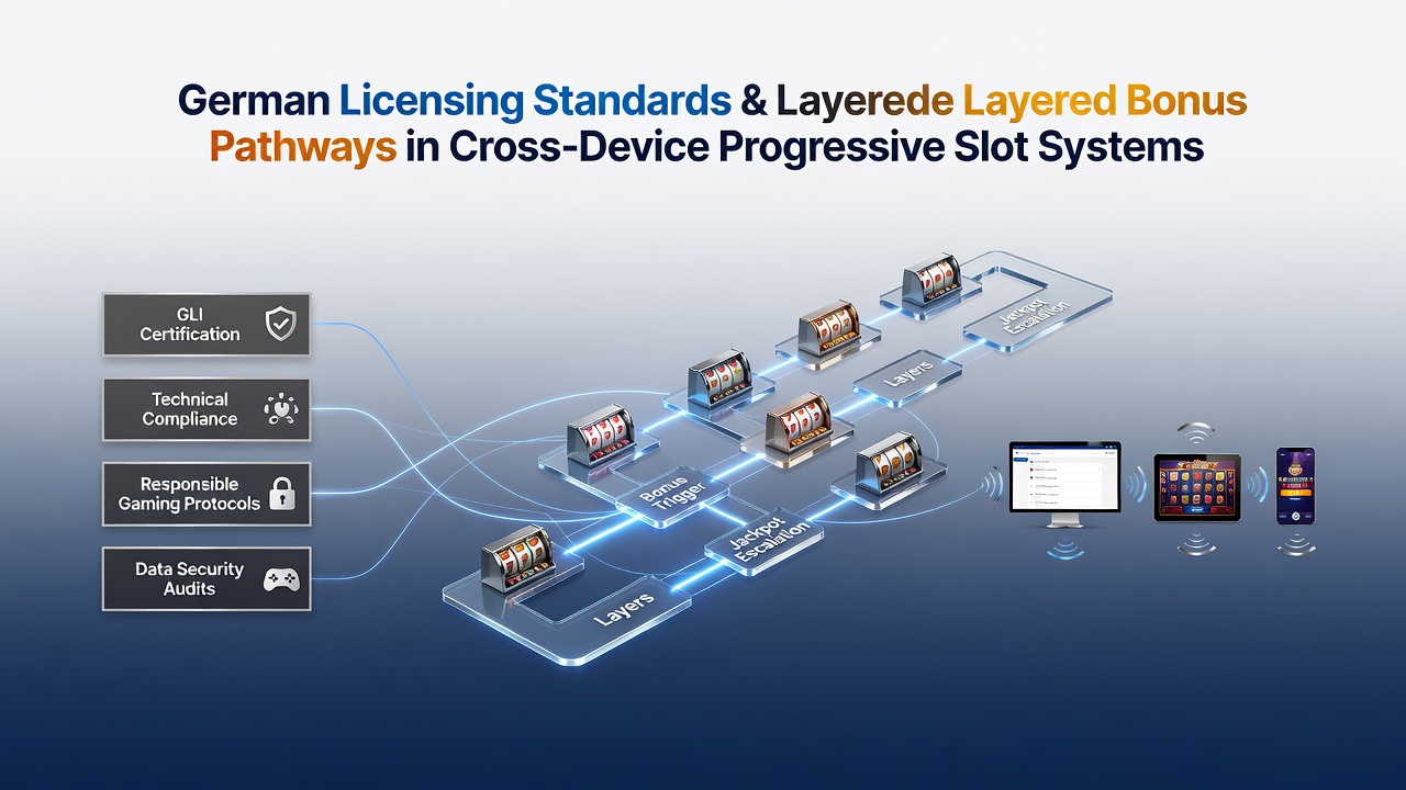 Darstellung deutscher Lizenzstandards bei progressiven Slot-Systemen mit geräteübergreifender Synchronisation
