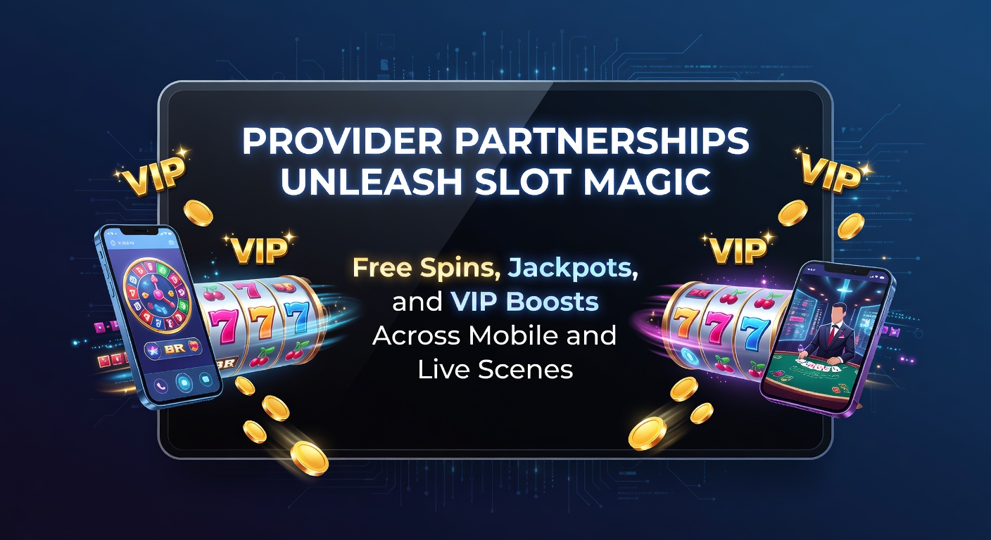 Bunte Slot-Maschinen mit leuchtenden Jackpots und mobilen Geräten im Vordergrund, die Partnerschaften zwischen Providern und Casinos symbolisieren